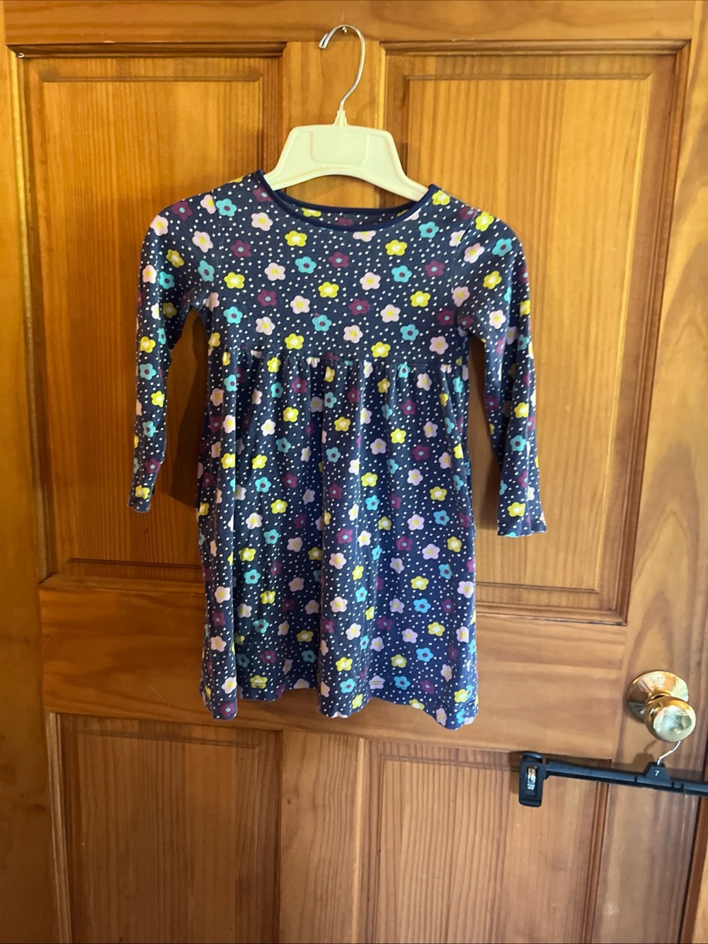 Lands' End Navy Floral Long Sleeve Swing Dress